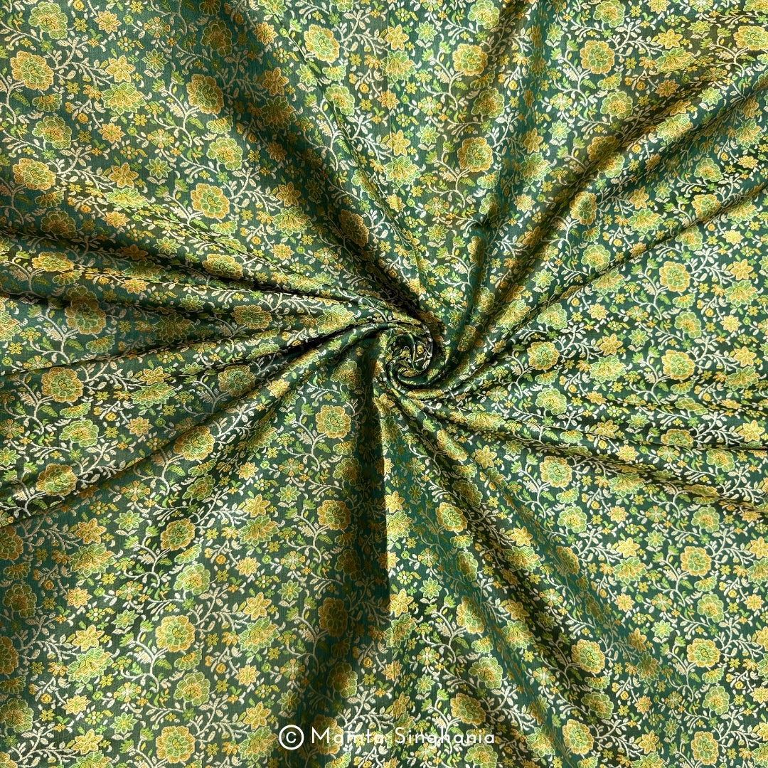 Green Floral Banarasi Brocade Katan Silk Fabric