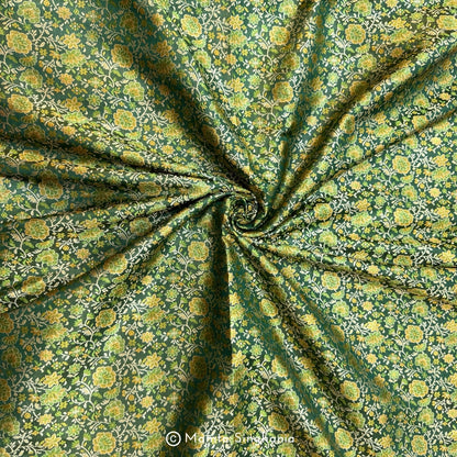 Green Floral Banarasi Brocade Katan Silk Fabric