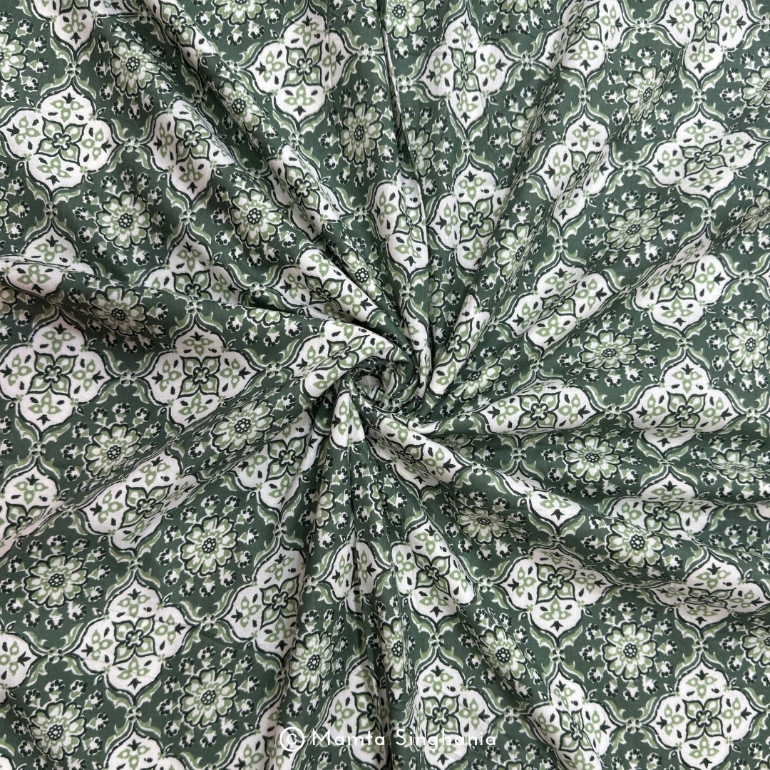 Sage Green Floral Printed Cotton Fabric