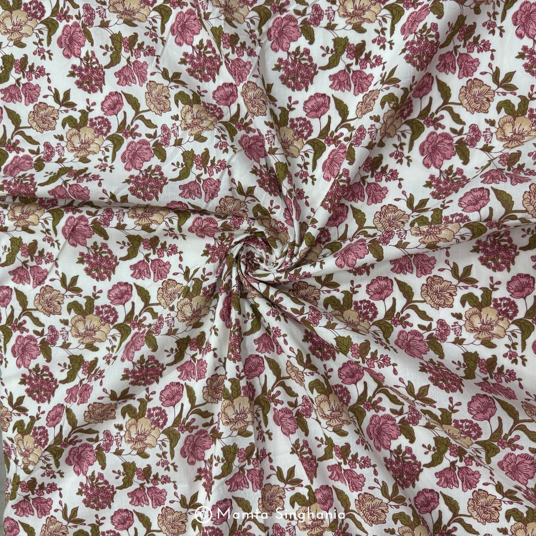 Pink Peach Floral Printed Cotton Fabric