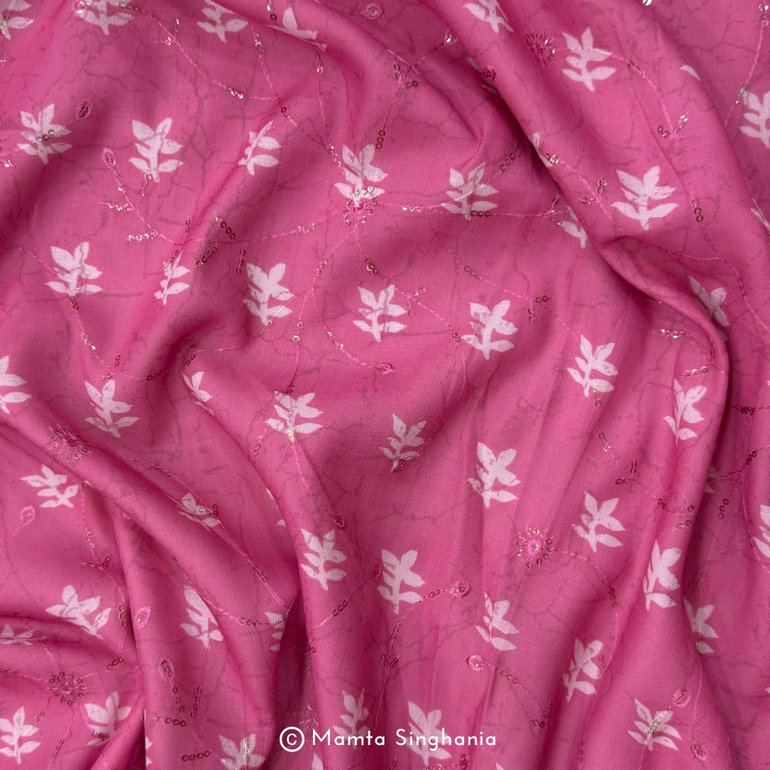 Pink Embroidered Cotton Fabric