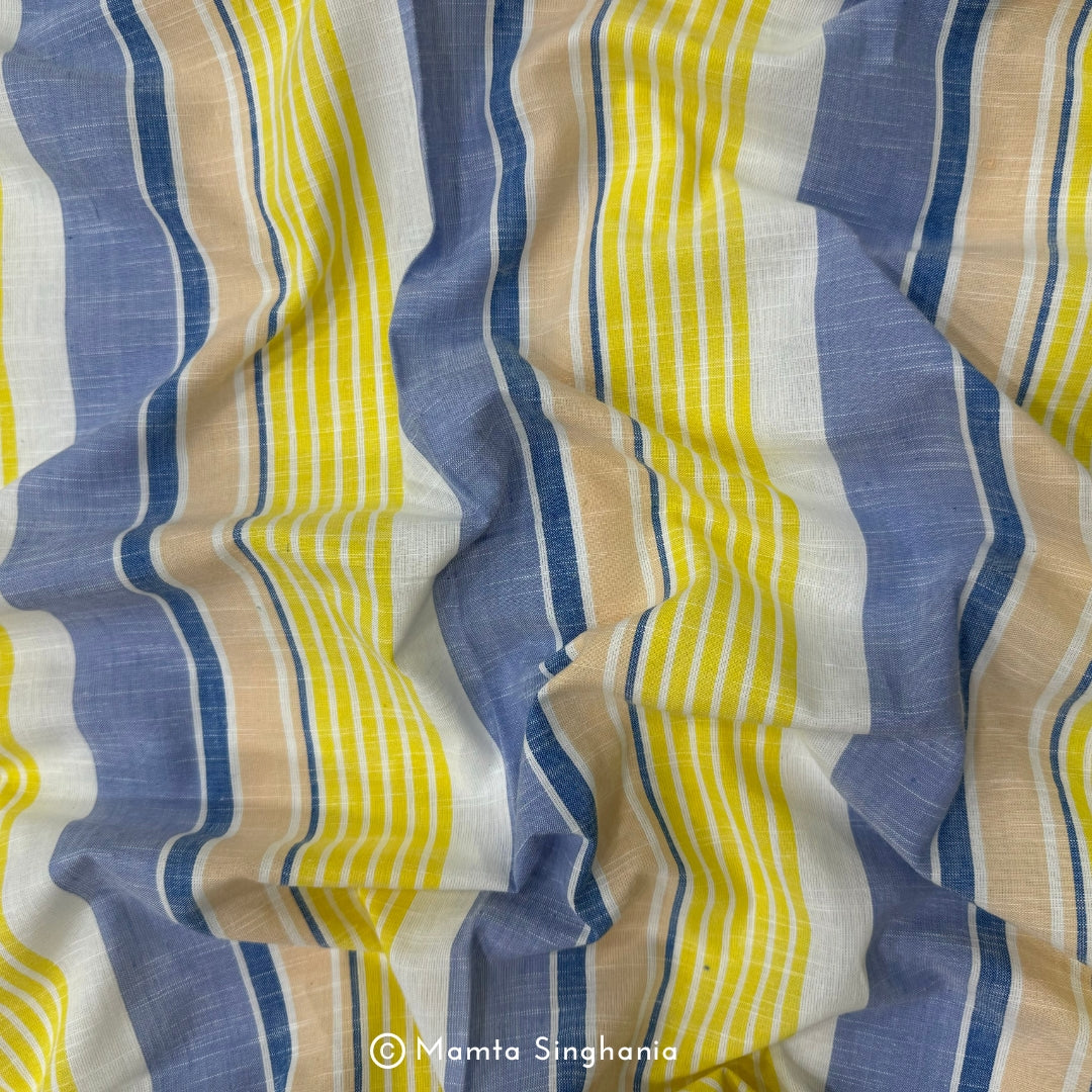 Multi Colour Stripe Handloom Khadi Cotton Fabric