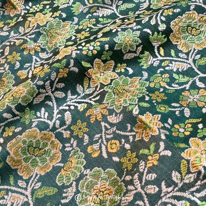 Green Floral Banarasi Brocade Katan Silk Fabric