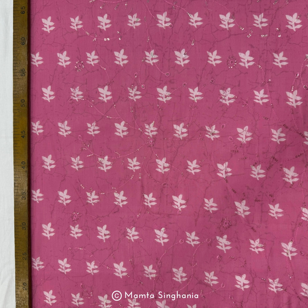 Pink Embroidered Cotton Fabric