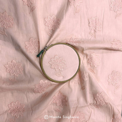 Light Pastel Pink Floral Embroidered Mul Cotton Fabric