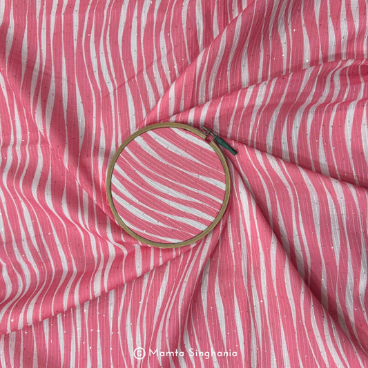 Light Pink Sequins Embroidered Cotton Fabric