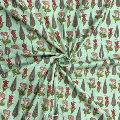 Green Floral Printed Cotton Fabric
