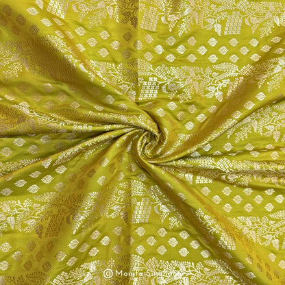 Yellow Banarasi Brocade Katan Silk Fabric