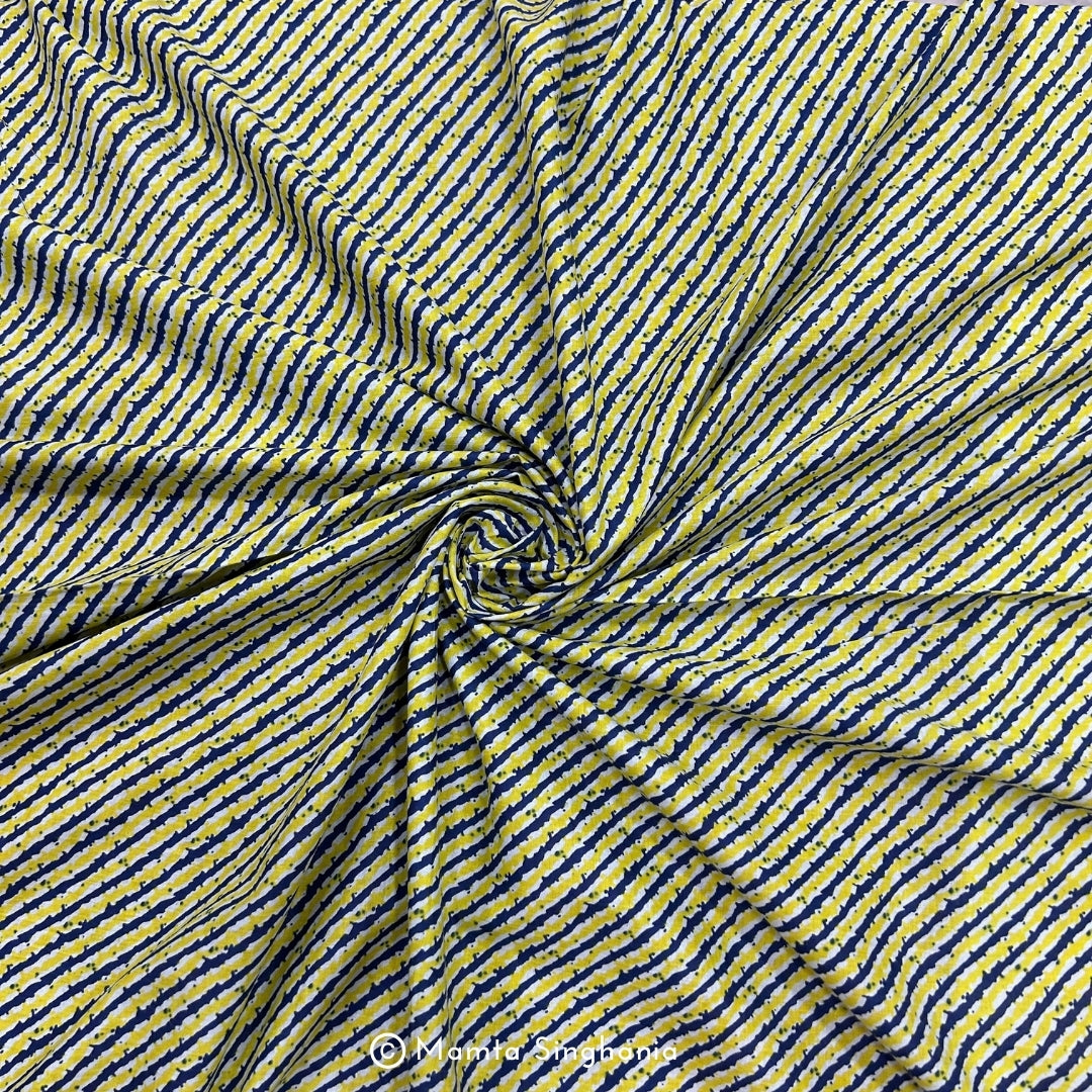 Blue Yellow Leheriya Printed Cotton Fabric