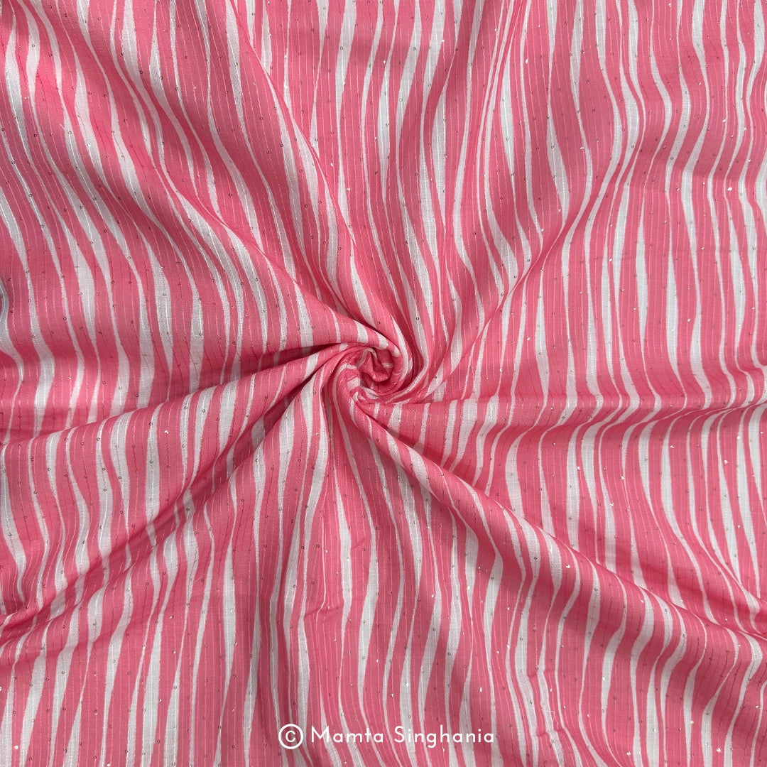 Light Pink Sequins Embroidered Cotton Fabric