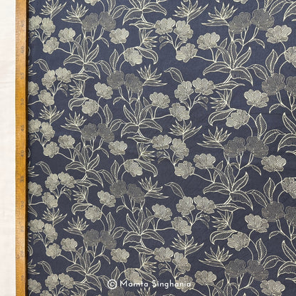 Black Blue Floral Printed Modal Satin