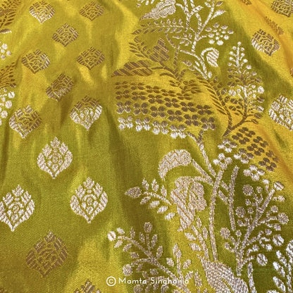 Yellow Banarasi Brocade Katan Silk Fabric