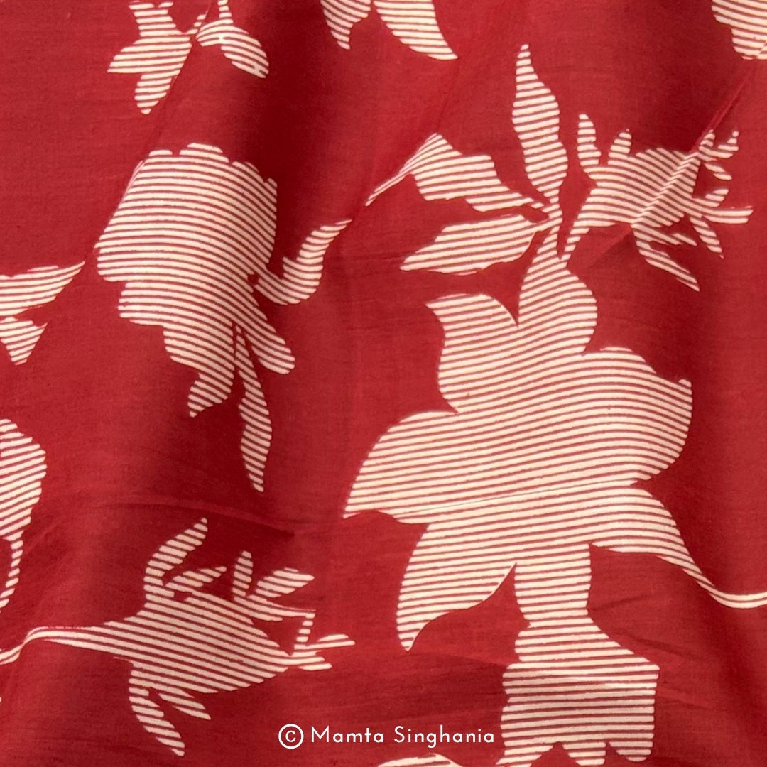 Red Floral Printed Cotton Fabric