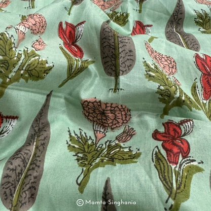 Green Floral Printed Cotton Fabric