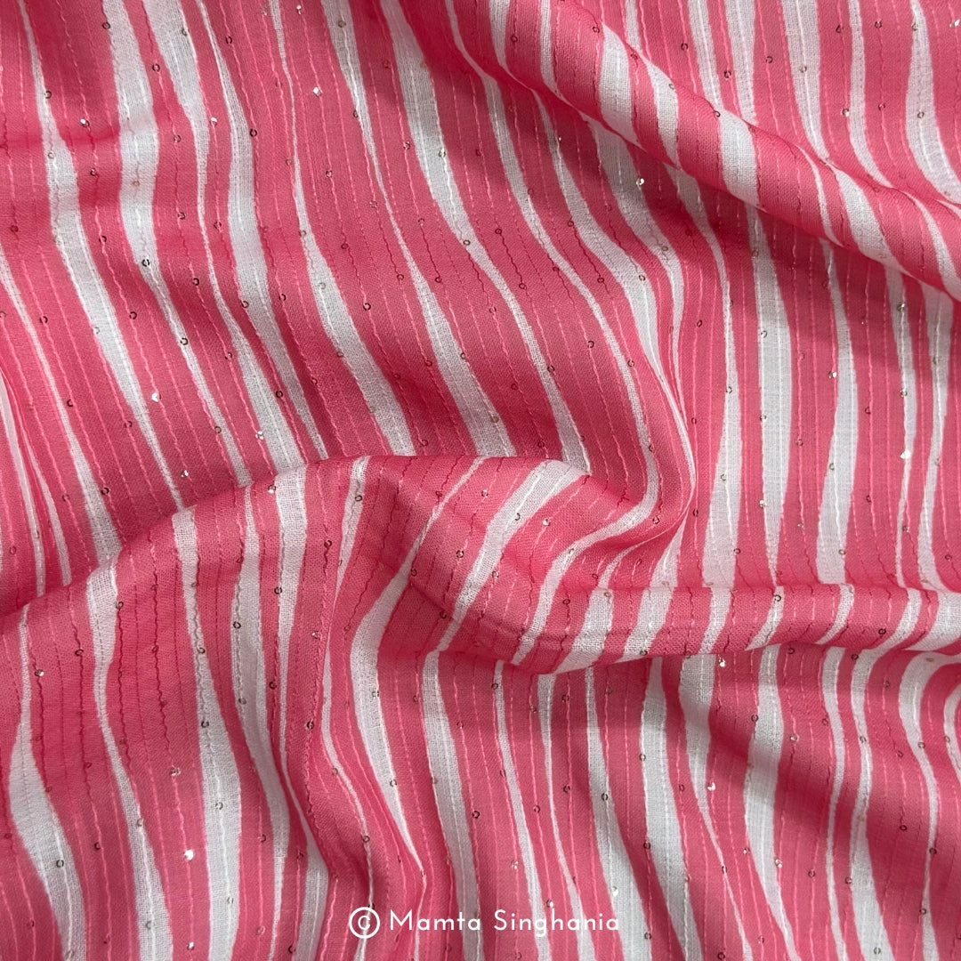 Light Pink Sequins Embroidered Cotton Fabric