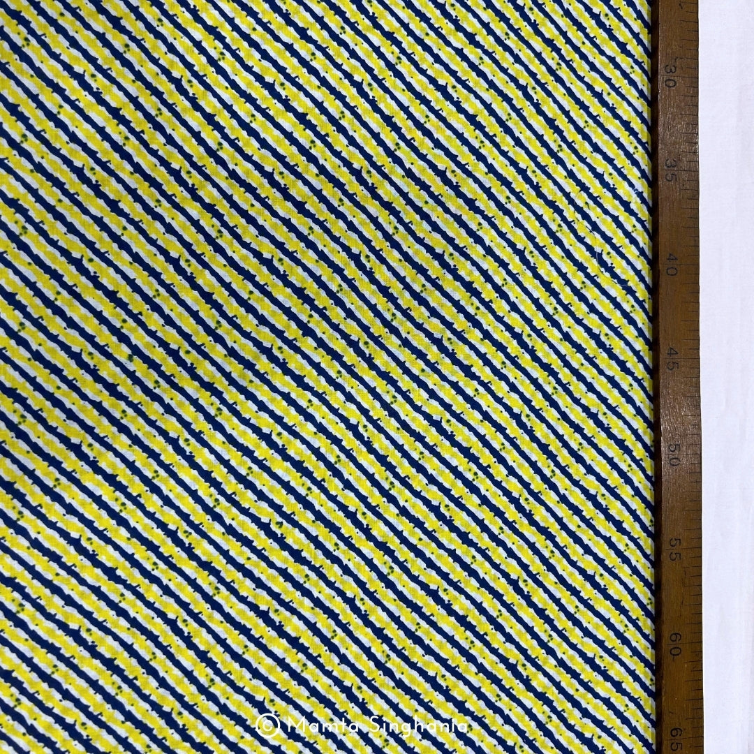 Blue Yellow Leheriya Printed Cotton Fabric