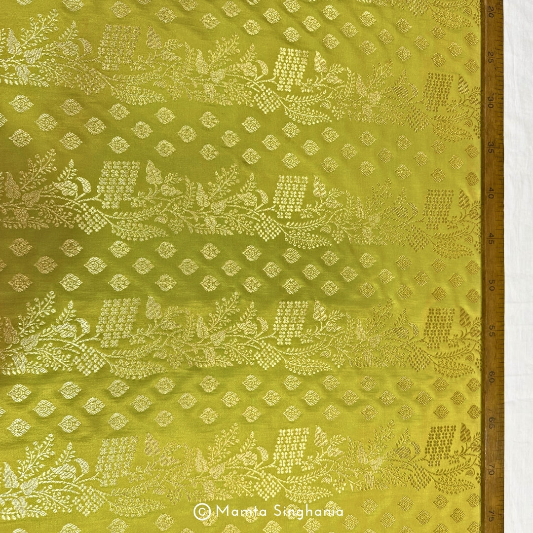 Yellow Banarasi Brocade Katan Silk Fabric