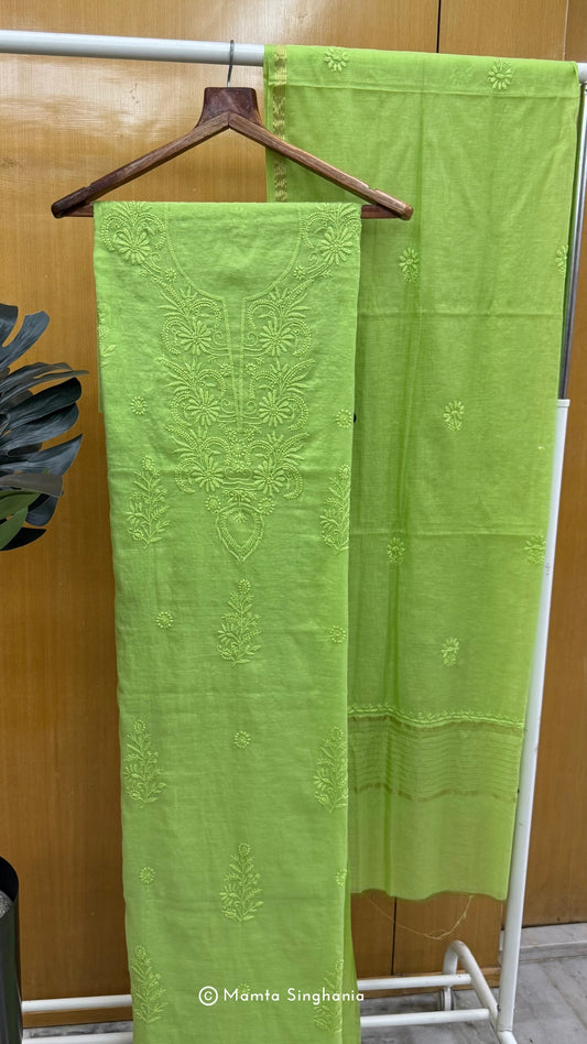 Green Unstitched Chikankari Suit Set