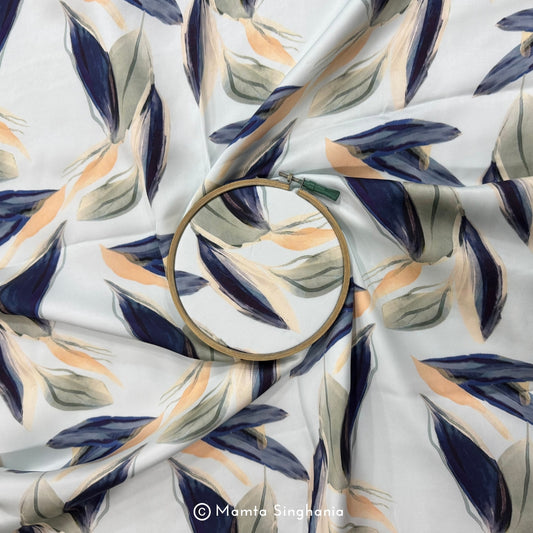 Blue Leaf Printed Modal Satin