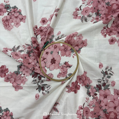 White Floral Printed Cotton Fabric