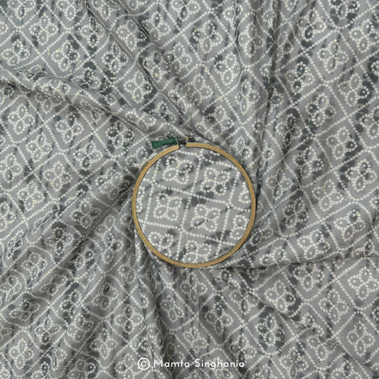 Grey Bandhej Mix Shibori Embroidered Cotton Fabric