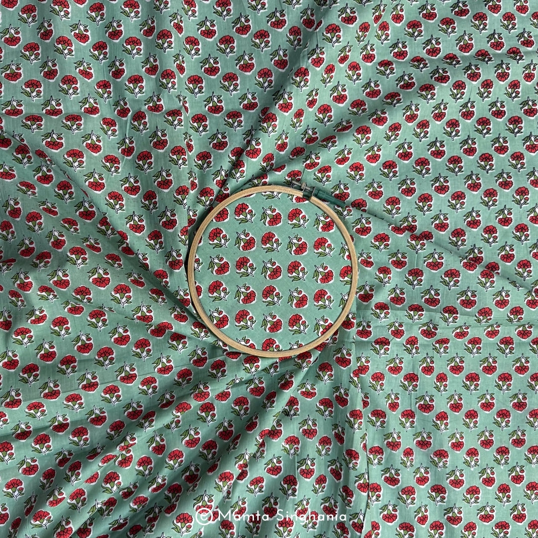 Light Green Floral Printed Cotton Fabric