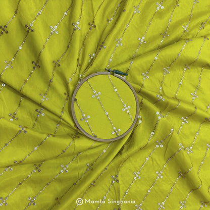 Yellow Embroidered Chiffon Fabric
