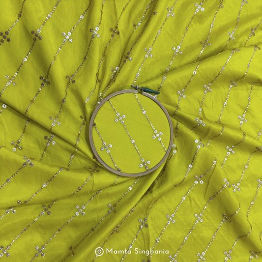Yellow Embroidered Chiffon Fabric