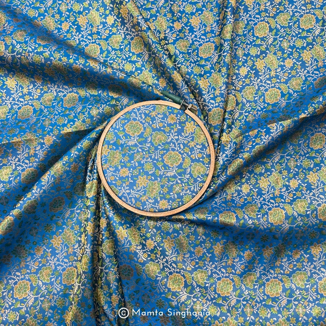 Blue Banarasi Brocade Katan Silk Fabric