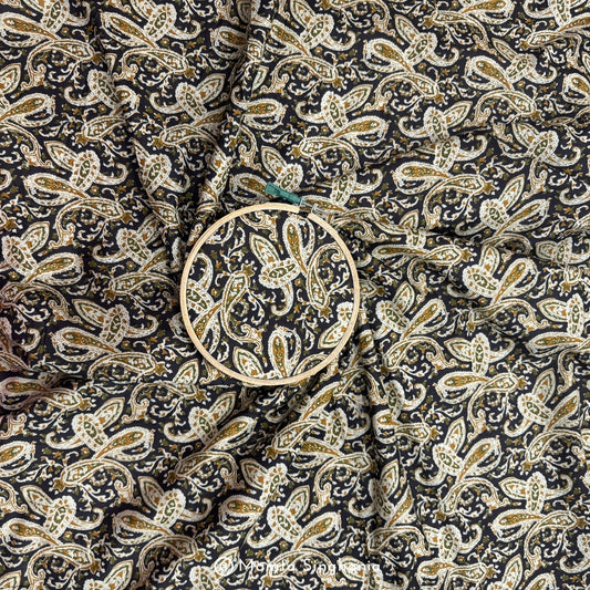 Black and Yellow Floral Printed Cotton Fabric