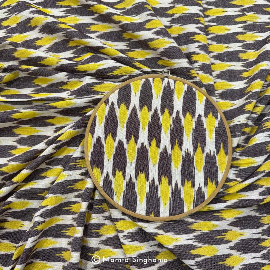 Black Yellow Ikkat Fabric