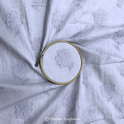 Light Pastel Blue Floral Embroidered Mul Cotton Fabric