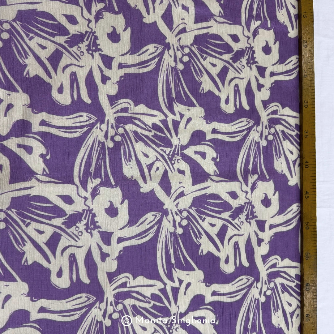 Purple Floral Printed Crush Chiffon Fabric