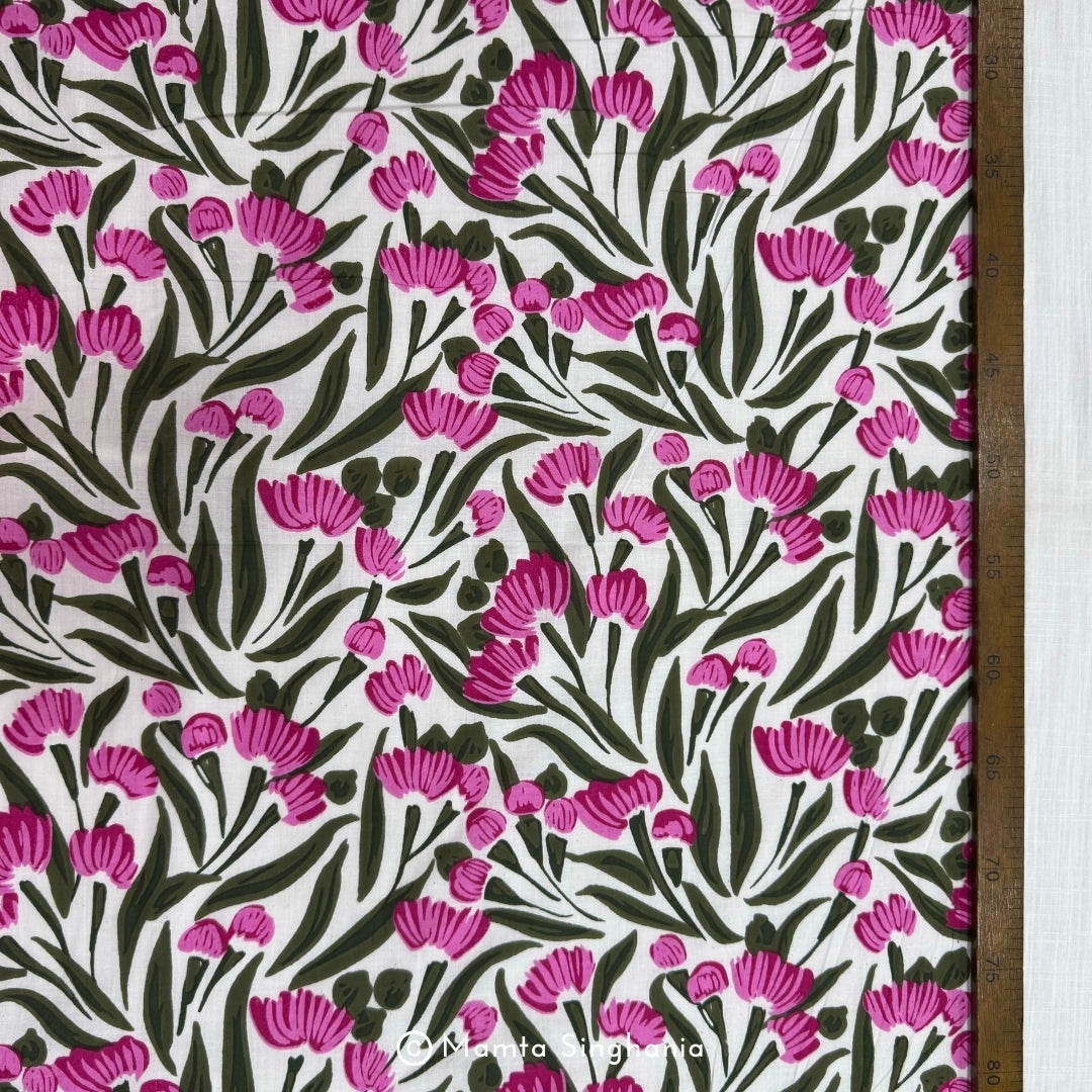 Pink Floral Printed Cotton Fabric