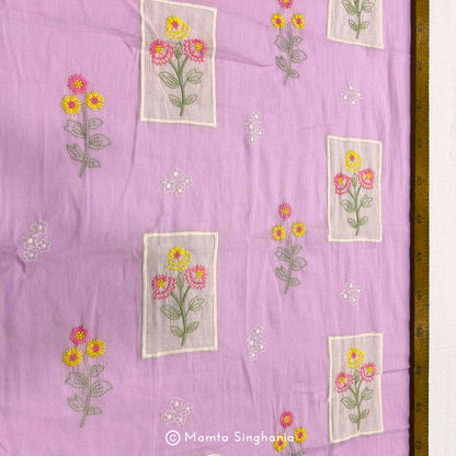 Lavender Floral Embroidered Mul Chanderi Fabric