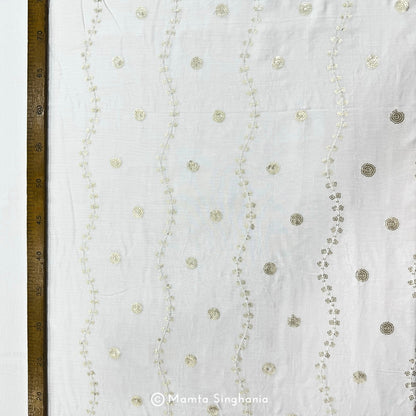 White Plain Dyeable Embroidered Chanderi Fabric