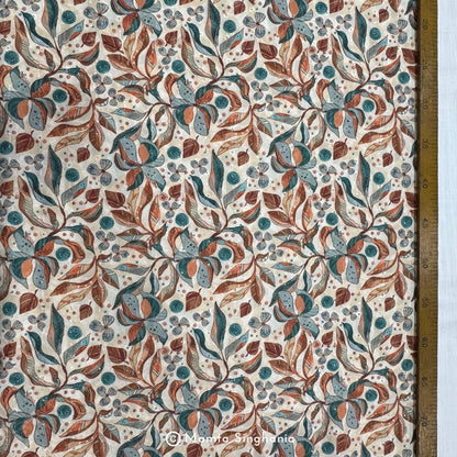 Floral Printed Embroidered Cotton Hakoba Fabric