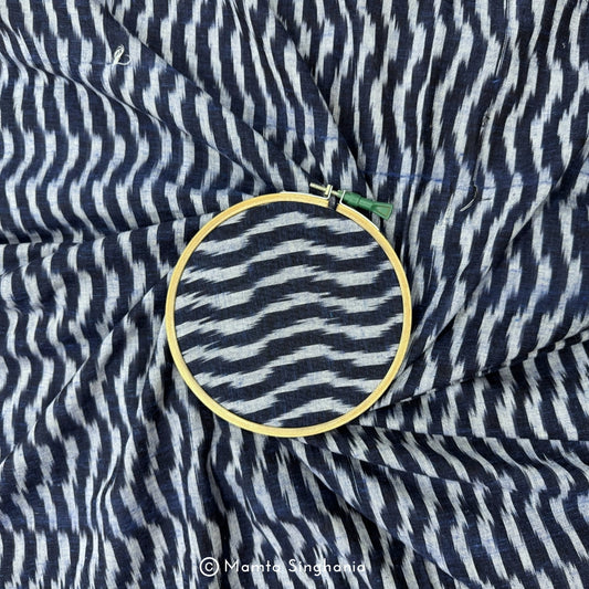 Navy Blue Grey Ikkat Fabric