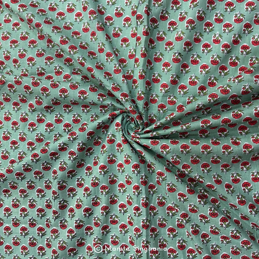 Light Green Floral Printed Cotton Fabric