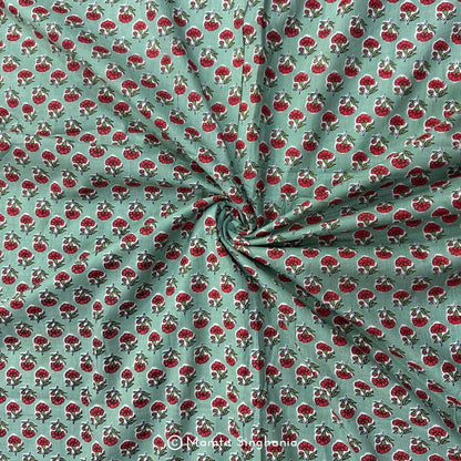 Light Green Floral Printed Cotton Fabric