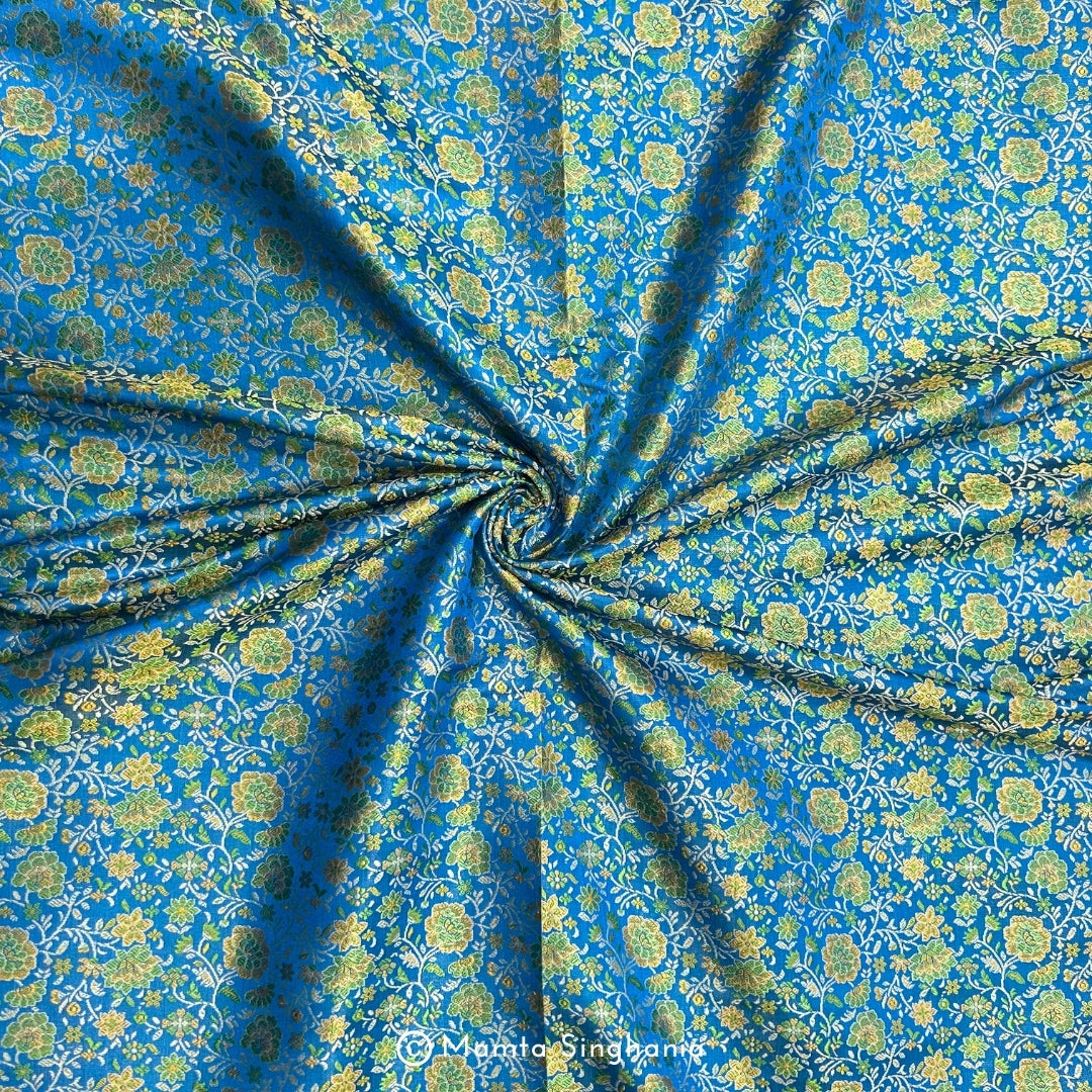 Blue Banarasi Brocade Katan Silk Fabric