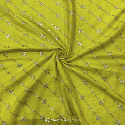 Yellow Embroidered Chiffon Fabric