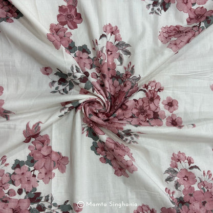 White Floral Printed Cotton Fabric