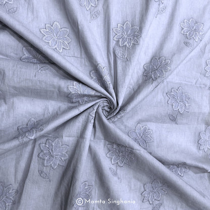 Light Pastel Blue Floral Embroidered Mul Cotton Fabric