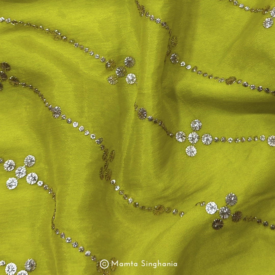 Yellow Embroidered Chiffon Fabric