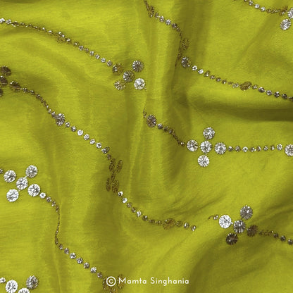 Yellow Embroidered Chiffon Fabric