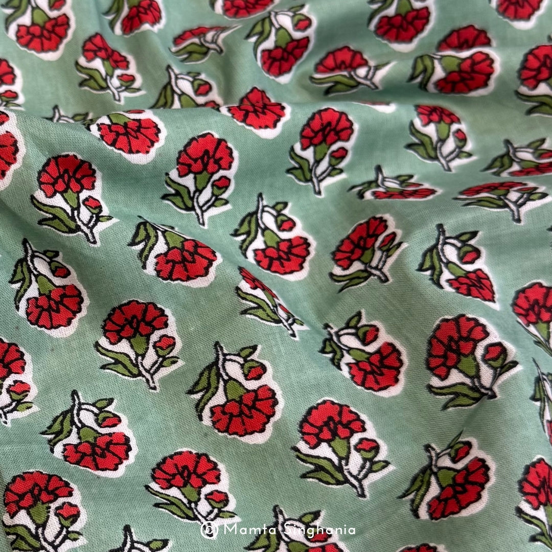 Light Green Floral Printed Cotton Fabric