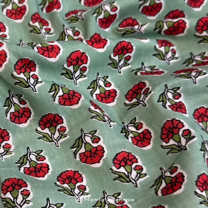 Light Green Floral Printed Cotton Fabric