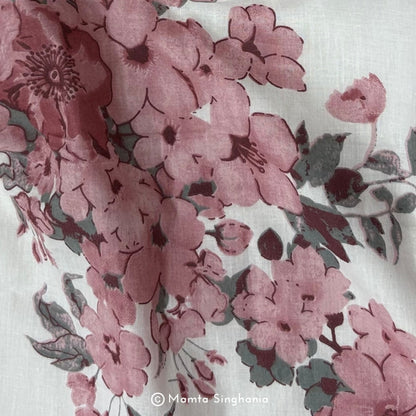 White Floral Printed Cotton Fabric