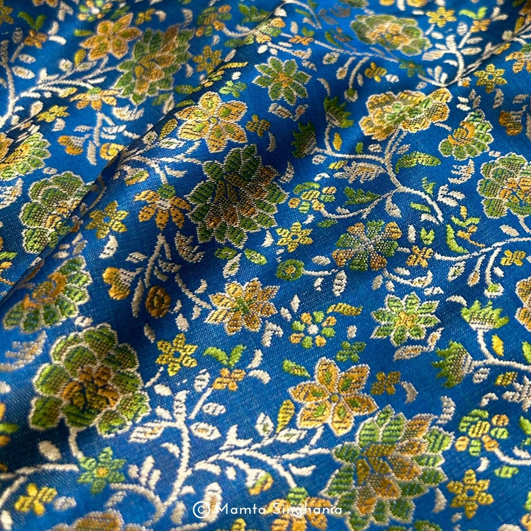 Blue Banarasi Brocade Katan Silk Fabric